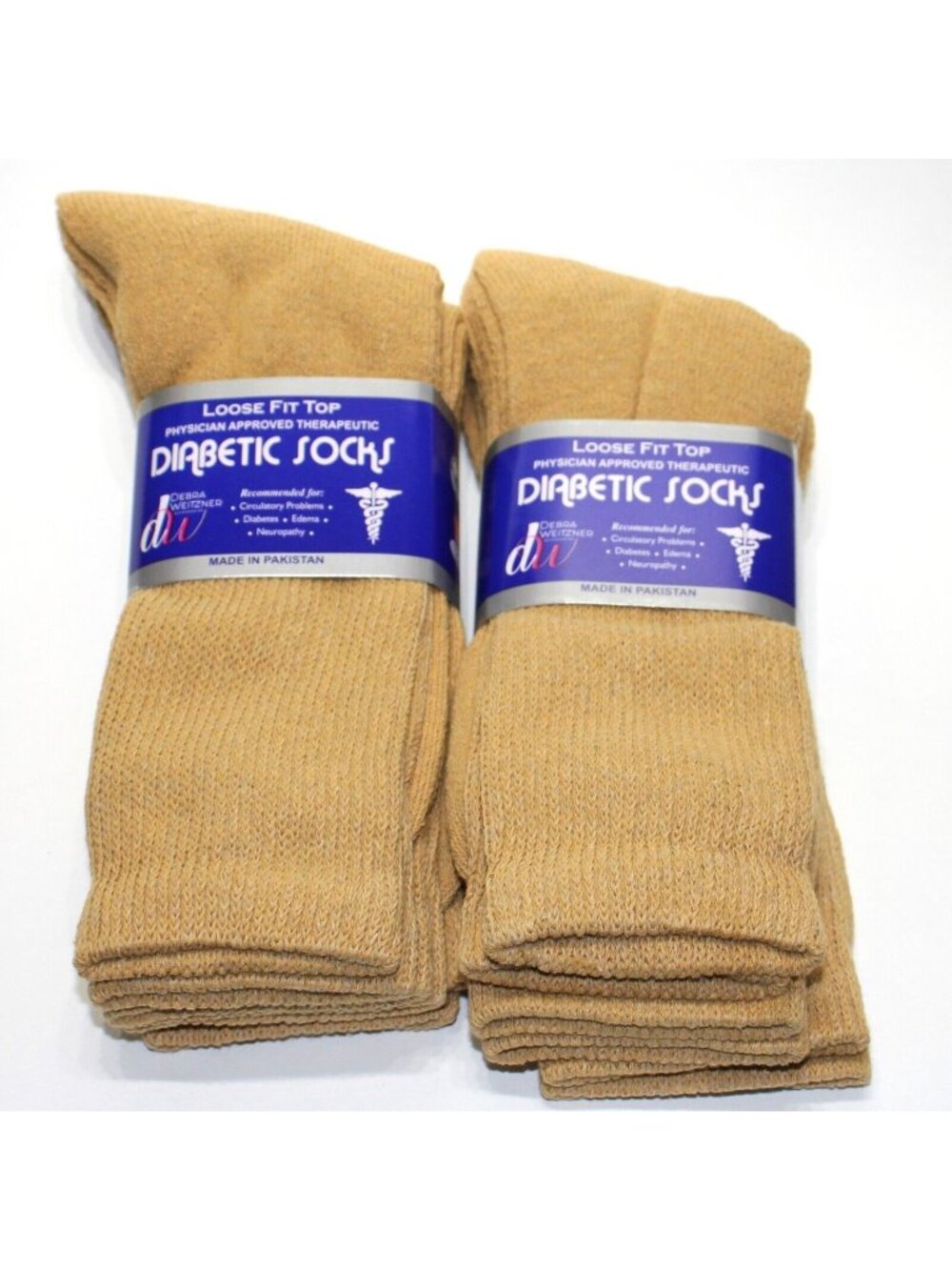 Weitzner Men's Beige Diabetic Crew Mid Socks 3 Pair Loose Fit Top 9-11